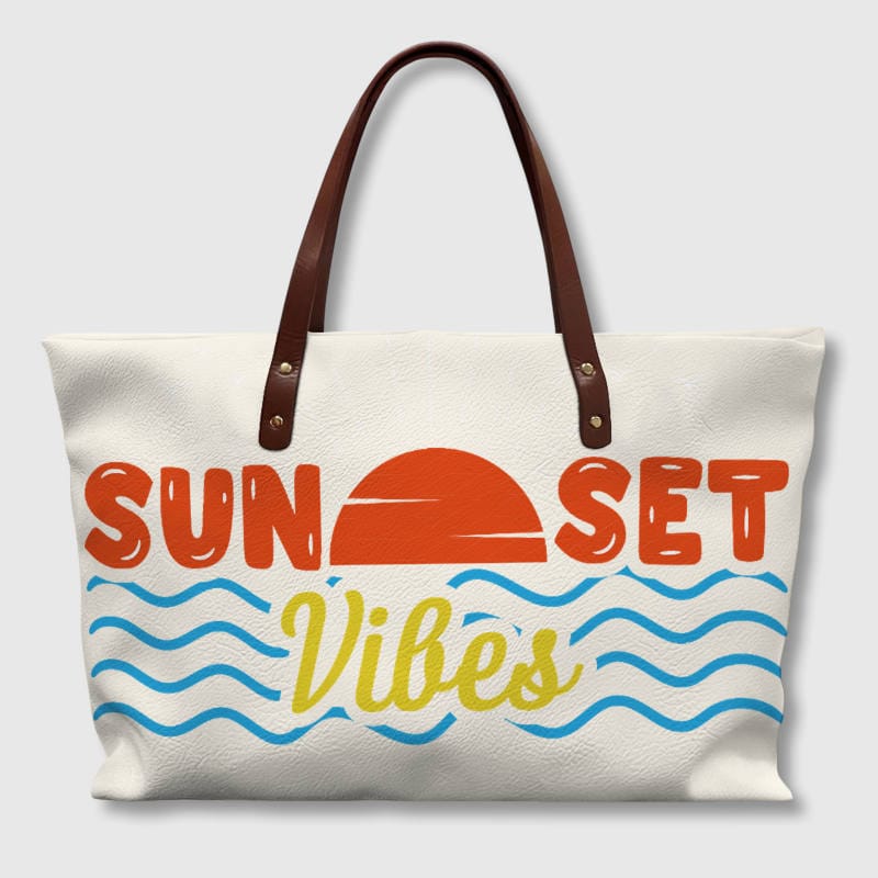 Large Sunset Vibes Quote Tote Bag for Daily Work Travel
