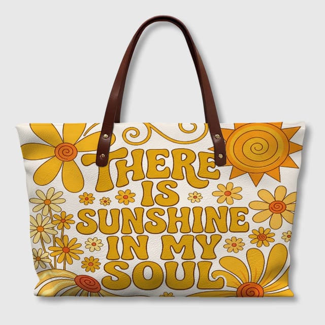 Retro Sunshine Floral PU Leather Tote Bag for Women Daily Use