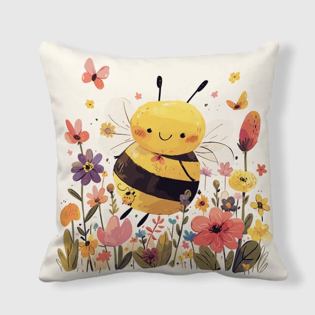 Cute Floral Bee Throw Pillow for Nature Lovers Home Decor Gift