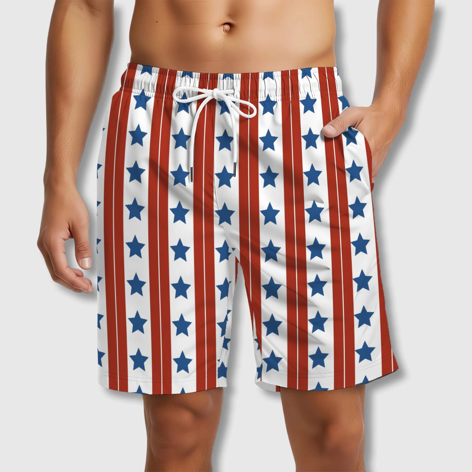 American Flag Print Beach Shorts for Men Summer Casual Wear