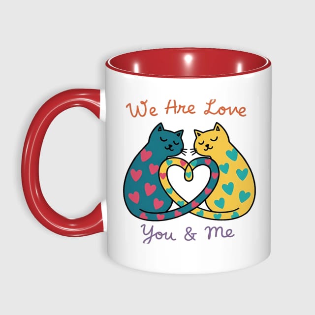 Cute Cat Couple 11oz Red Accent Mug for Valentine's Day Gifts