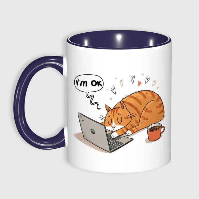 Funny 'I'm OK' Tired Cat Mug for Cat Lovers Daily Gift