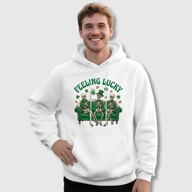 Feeling Lucky Skeleton St Patrick's Day Hoodie for Men
