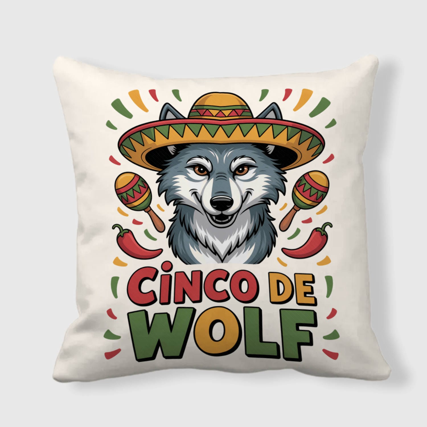 Funny Cinco De Wolf Throw Pillow for Wolf Lovers Holiday Decor