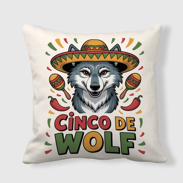 Funny Cinco De Wolf Throw Pillow for Wolf Lovers Holiday Decor