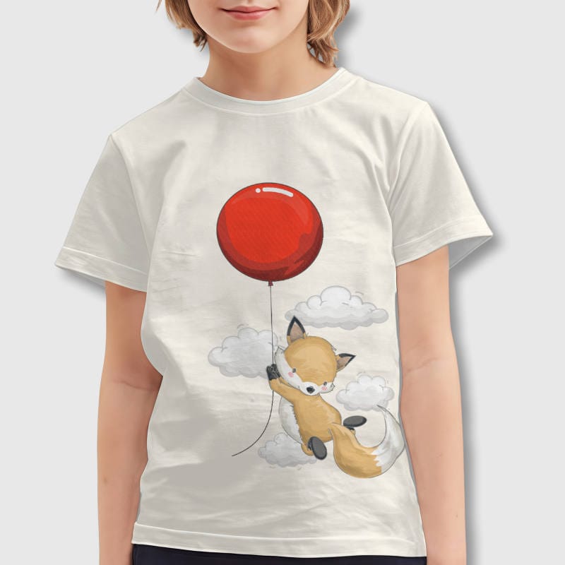 Cute Balloon Fox Kids T-Shirt for Boys Girls Birthday Gift