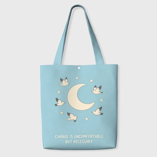 Motivational Moon Bird Canvas Tote Bag for Her Daily Use