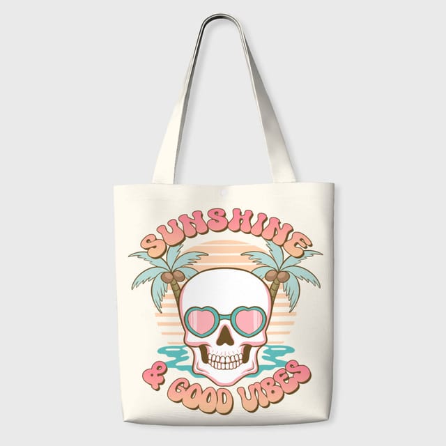 Retro Sunshine Skull Tote Bag for Summer Daily Use