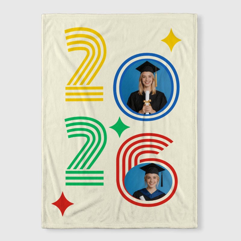Custom 2026 Grad Photo Fleece Blanket for Grads Graduation Gift