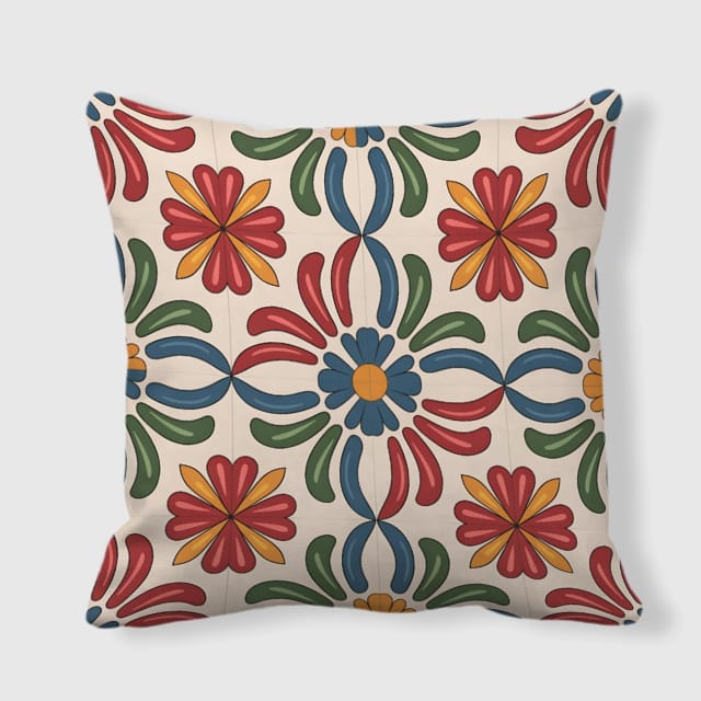 Bohemian Floral Tile Square Throw Pillow for Home Decor Gifts