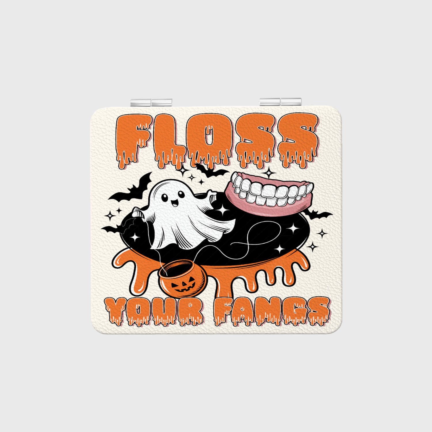 Funny Floss Your Fangs Pocket Makeup Mirror for Dentist Halloween Gift