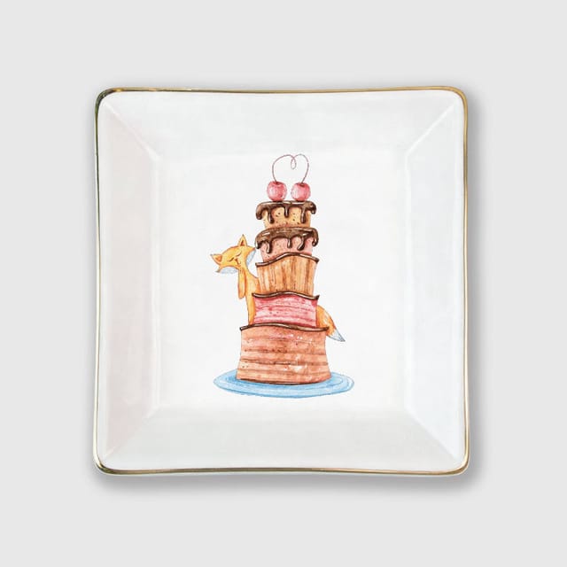 Cute Fox Cake Ceramic Jewelry Tray for Fox Lovers Birthday Gift