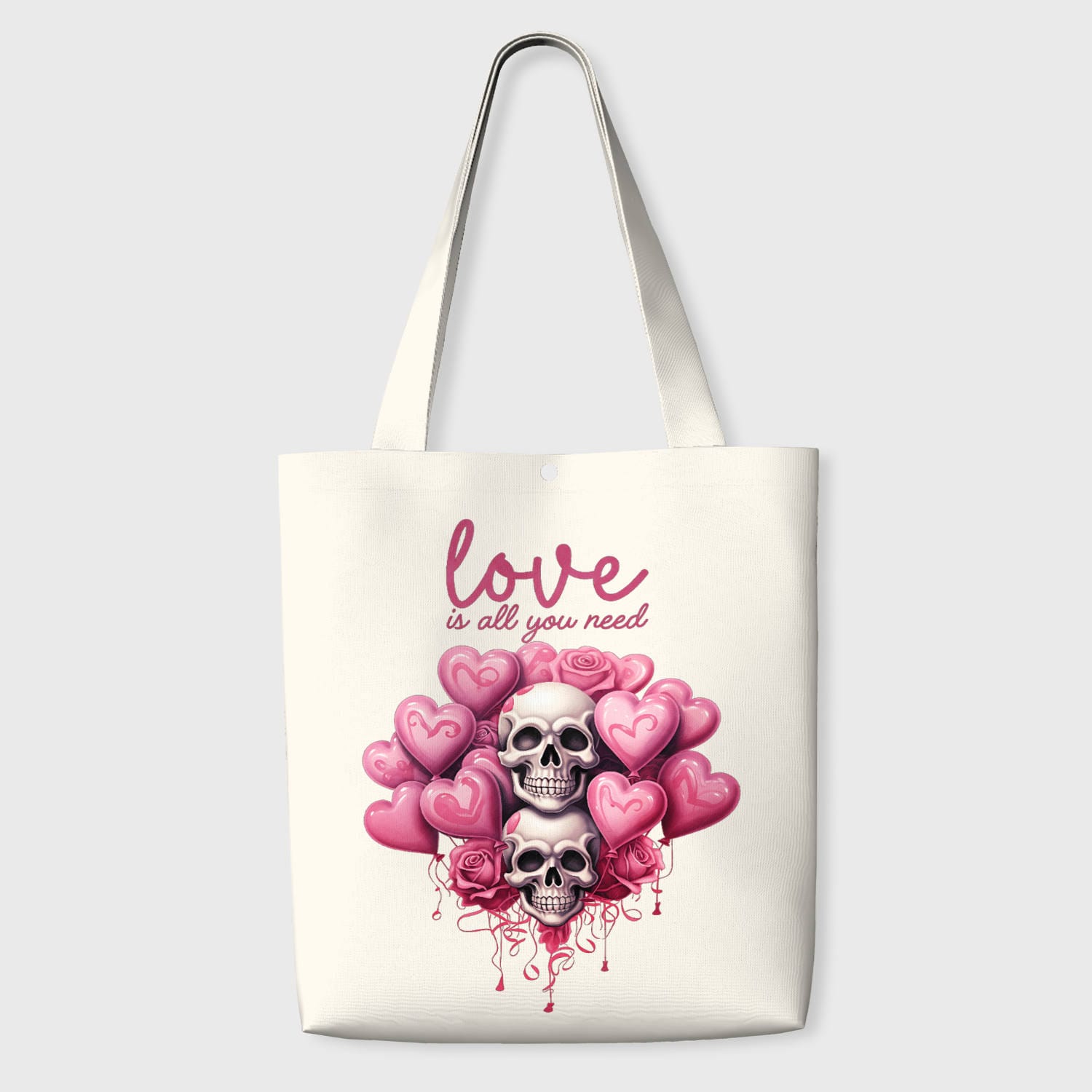 Pink Skull Heart Canvas Tote Bag for Gothic Lover Valentine Gift