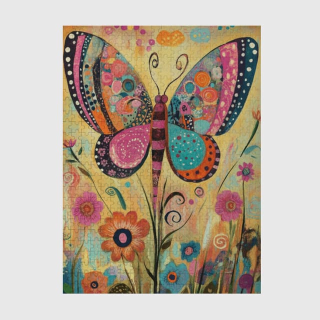 Boho Floral Butterfly 500pc Puzzle for Art Lovers Gift