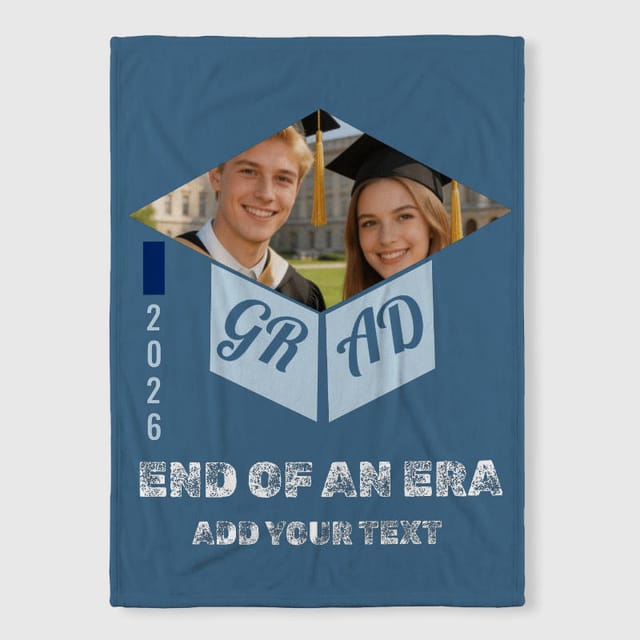 Custom Grad Photo Fleece Blanket for 2026 Graduation Gift