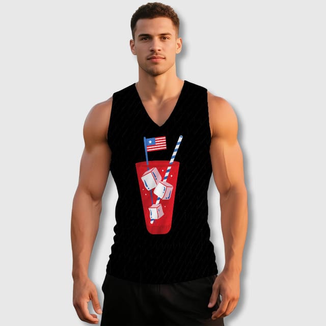 US Flag Drink Cup V-Neck Tank Top for Men Gym Summer Use