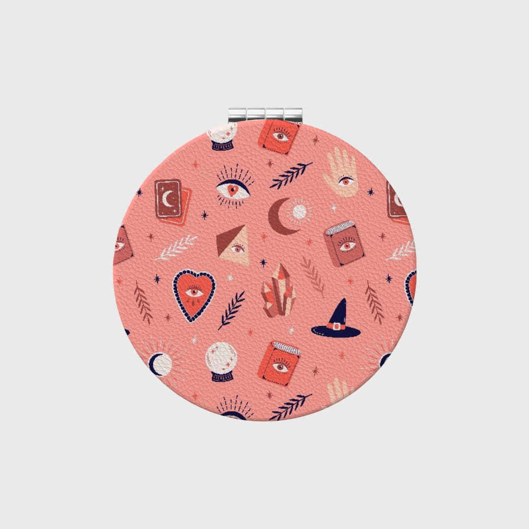 Custom Portable Pocket Makeup Mirror – Personalized PU Compact Mirror (Round) - 1