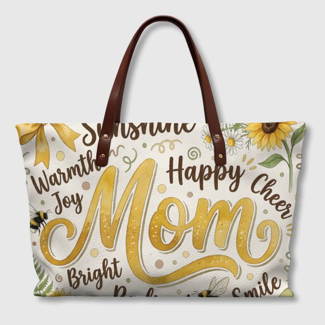 Sunflower Mom PU Tote Bag for Mom Mother's Day Gift