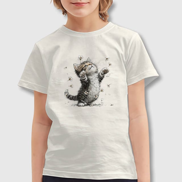 Floral Kitten Kids Crew Neck T-Shirt for Cat Lover Gifts