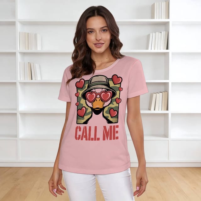 Funny Heart Duck Graphic T-Shirt for Women Valentine Gift