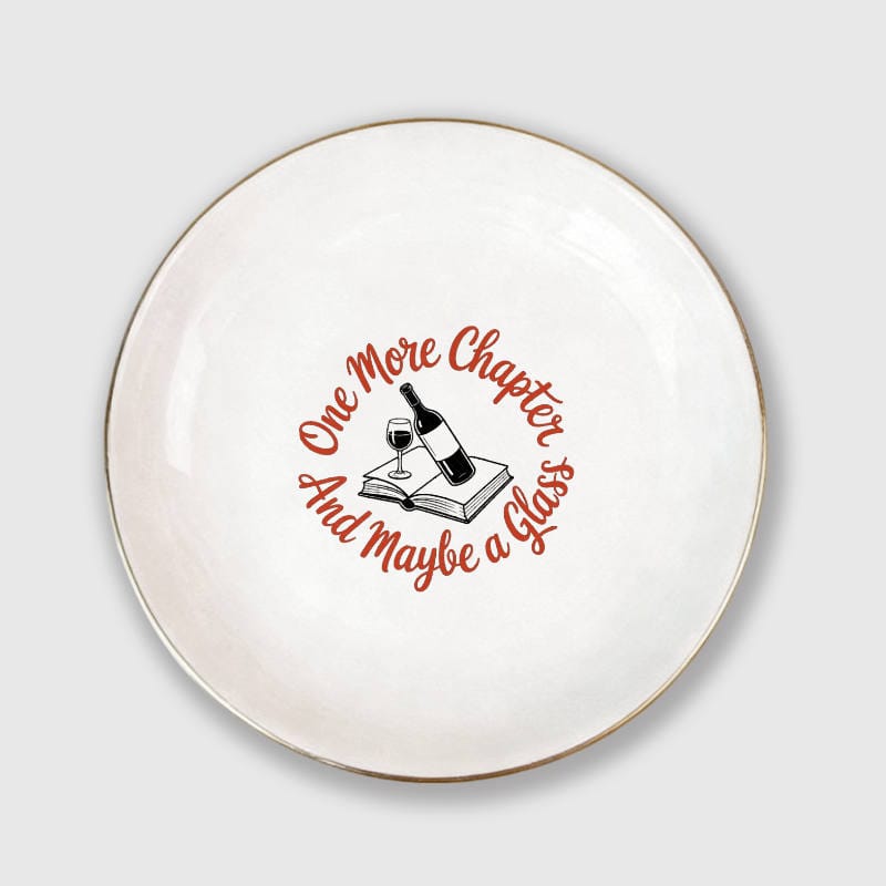 Funny Book & Wine Quote Ceramic Jewelry Tray for Book Lovers Birthday Gift