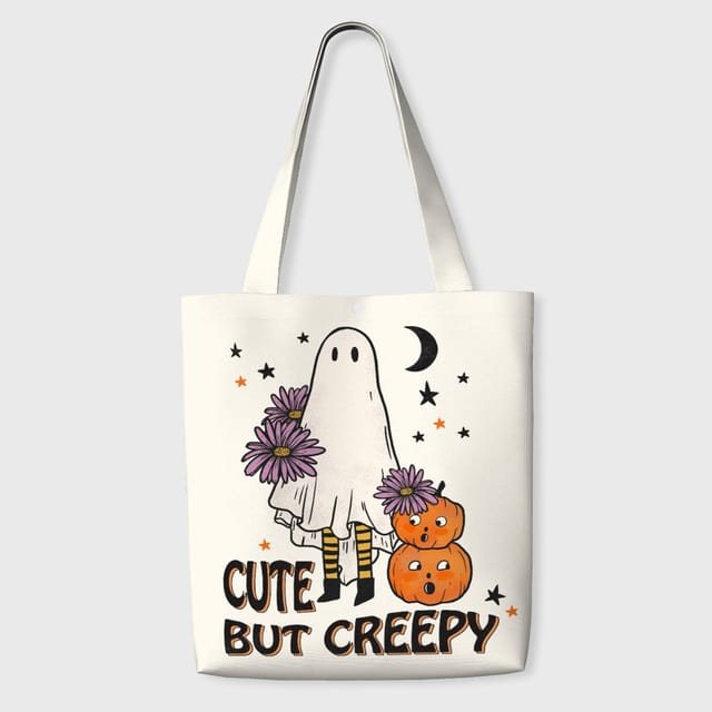 Cute But Creepy Ghost Canvas Tote Bag for Halloween Gifts