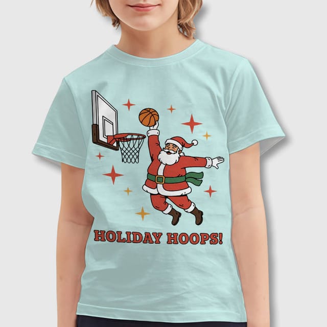Holiday Hoops Santa Basketball Kids T-Shirt for Christmas Gifts