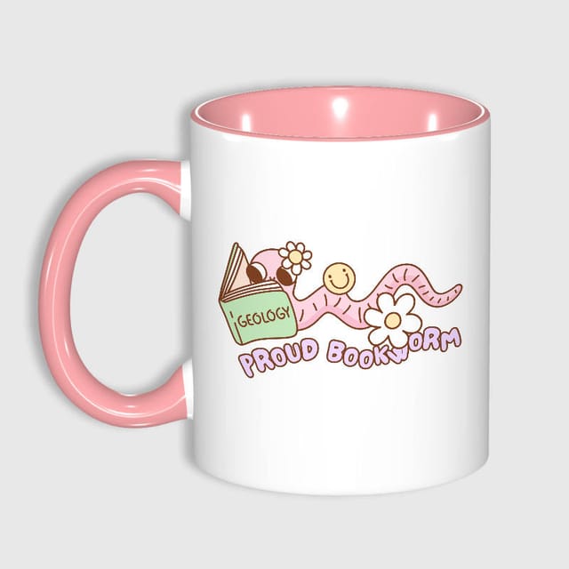 Cute Geology Bookworm Pink Mug for Book Lovers Birthday Gift