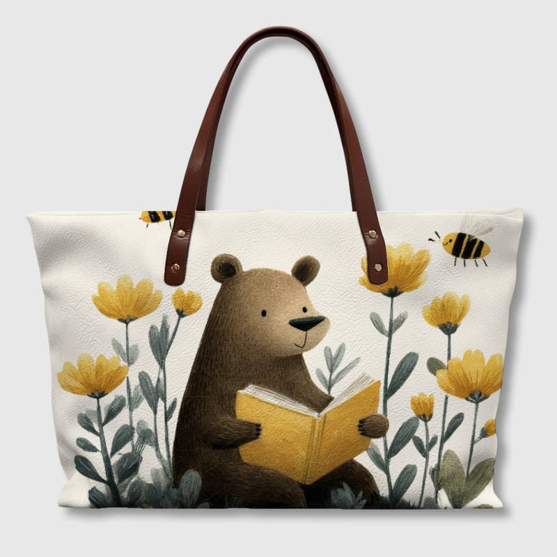Cute Reading Bear Tote Bag for Book Lovers Daily Use