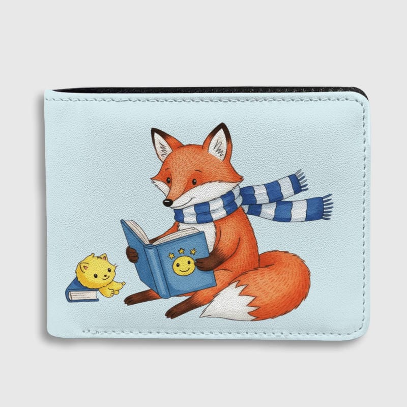 Cute Reading Fox Slim Bifold Wallet for Book Lovers Daily Use