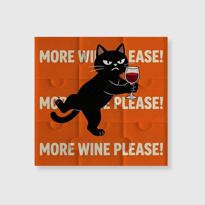 Funny Black Cat Wine Quote Puzzle Fridge Magnet for Cat Lovers Gift