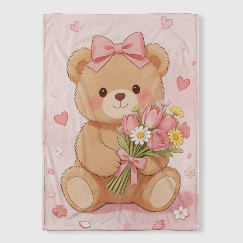 Cute Teddy Bear Fleece Blanket for Her Valentine Gift - 1