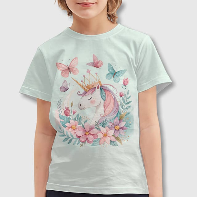 Floral Unicorn Kids T-Shirt for Girls Birthday Gift