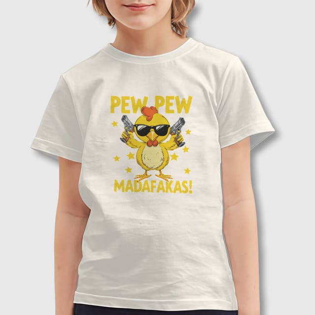 Funny Pew Pew Chicken Kids T-Shirt for Birthday Gift