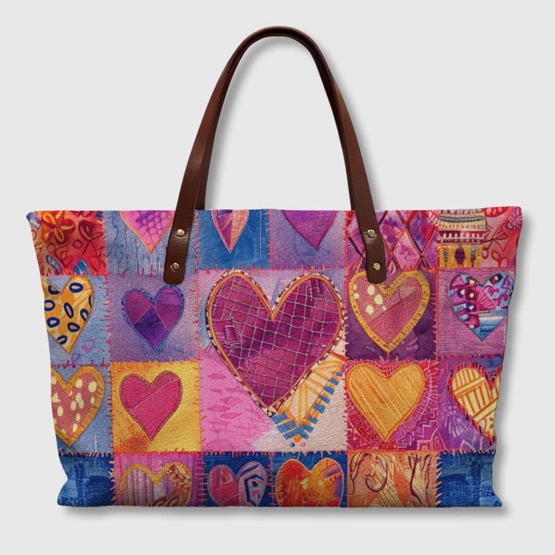 Colorful Patchwork Heart Tote Bag for Women Valentine Gift