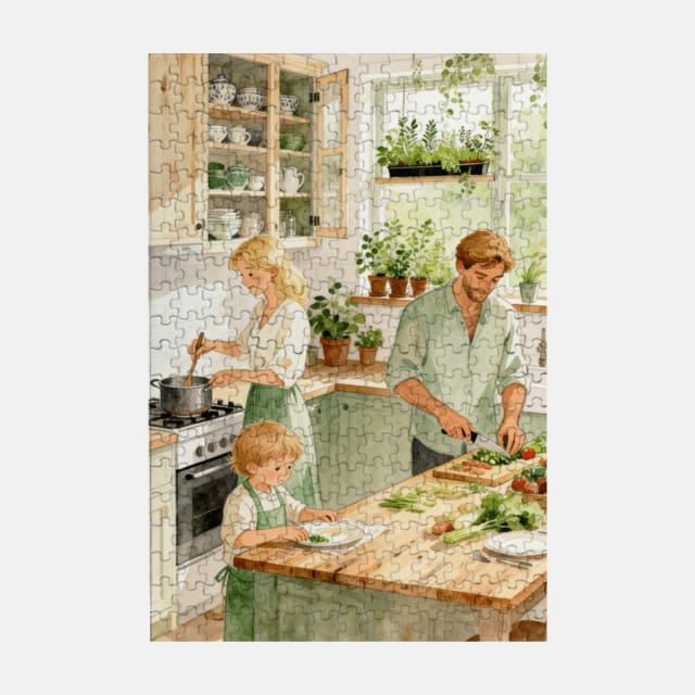 Custom Family Kitchen Watercolor Jigsaw Puzzle for Family Gifts