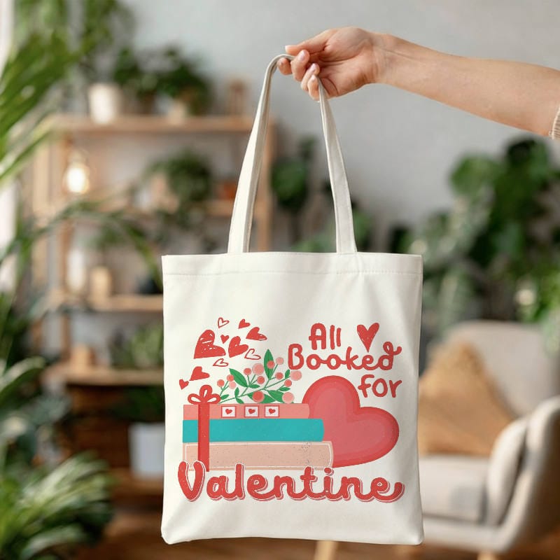 Book Heart Print Tote Bag for Book Lovers Valentine Gift