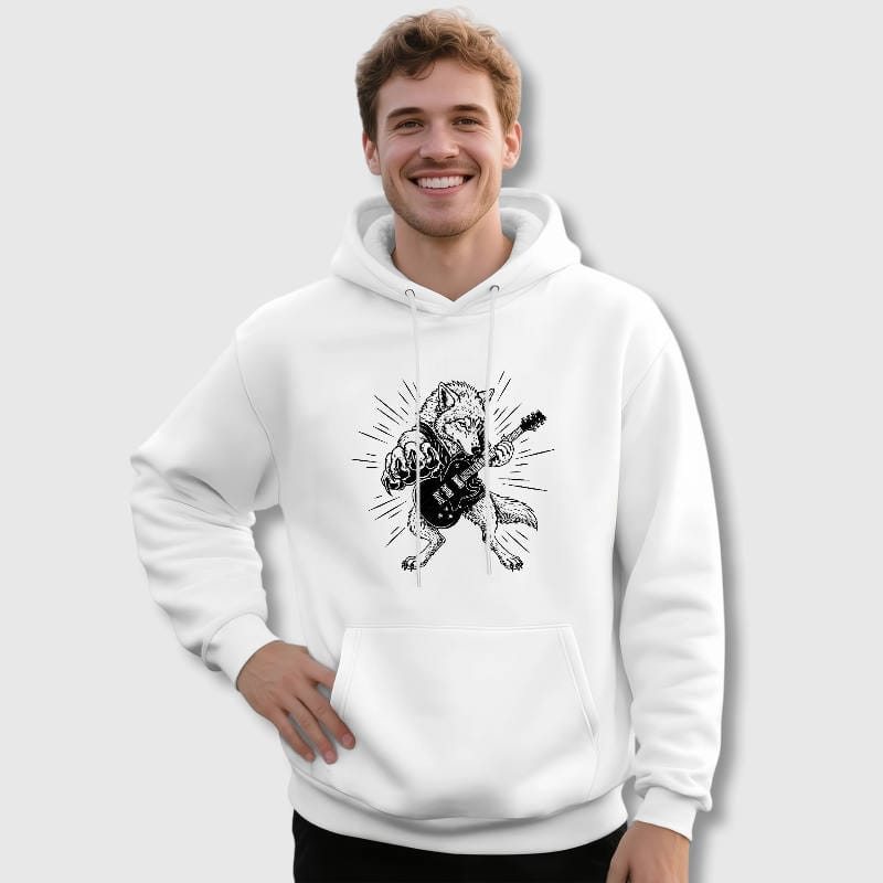 Wolf Guitar Print Hoodie for Rock Fans Birthday Gift