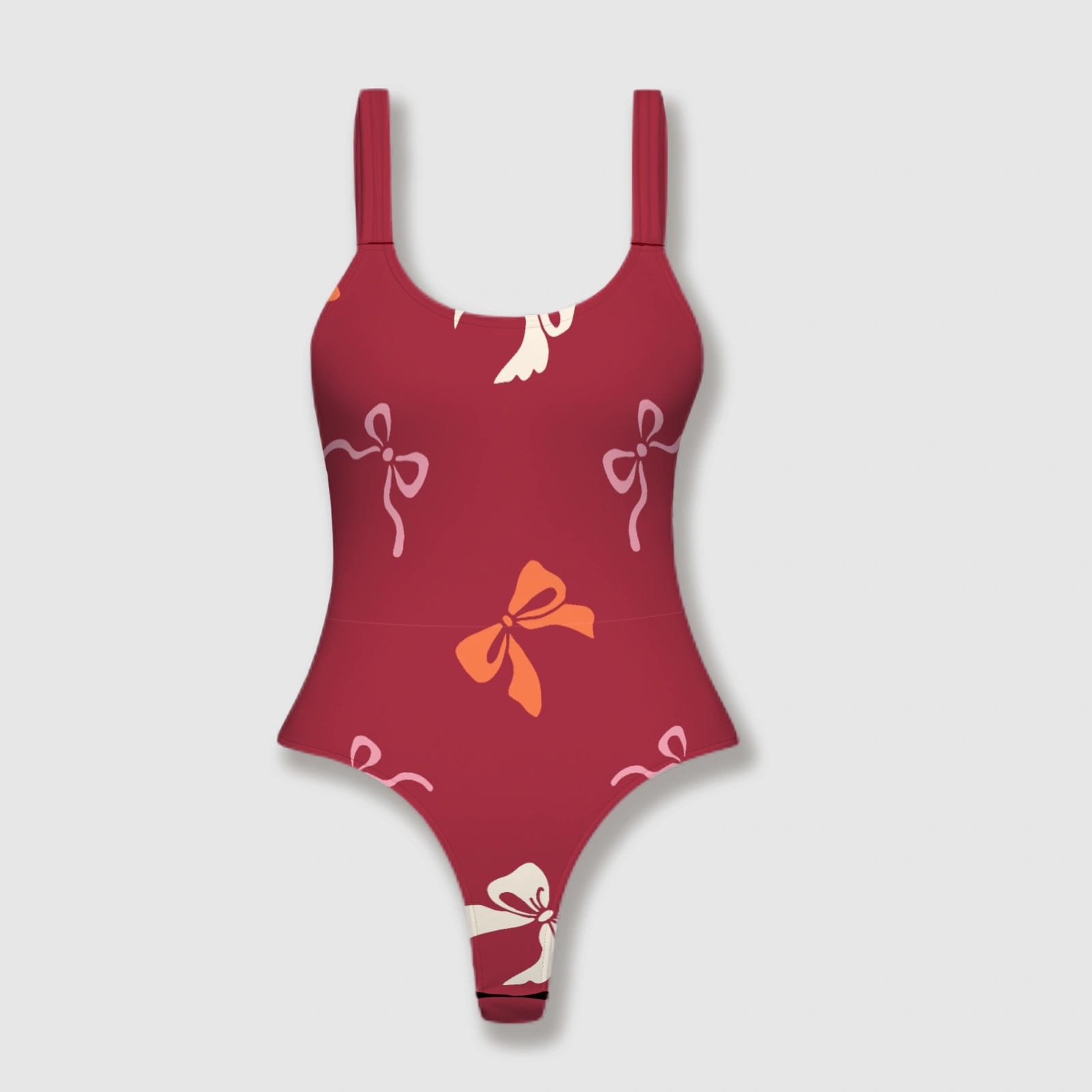 Bow Print One Piece Thong Swimsuit for Women Summer Beach