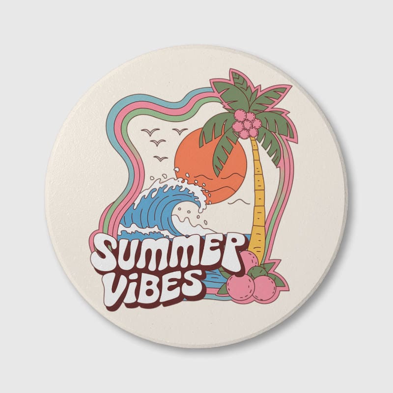 Retro Summer Vibes Ceramic Coaster for Beach Lovers Daily Use