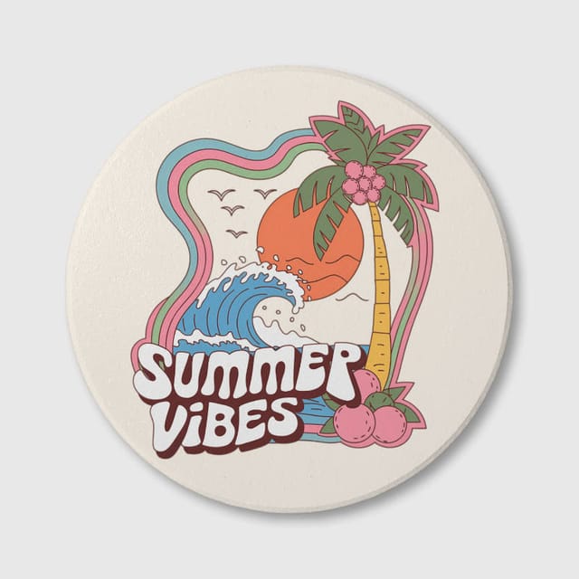 Retro Summer Vibes Ceramic Coaster for Beach Lovers Daily Use