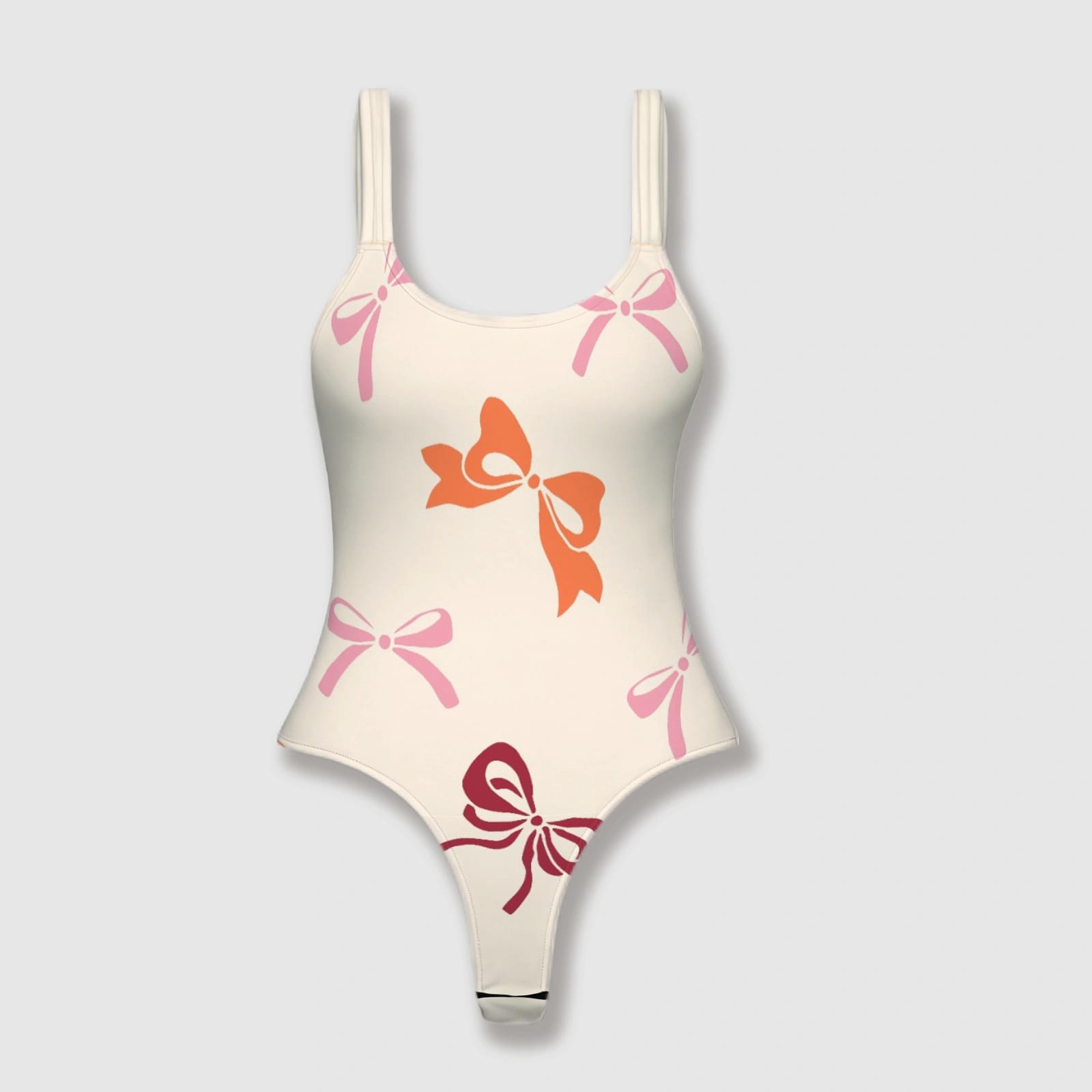 Bow Print Thong One-Piece Bodysuit for Women Summer Wear