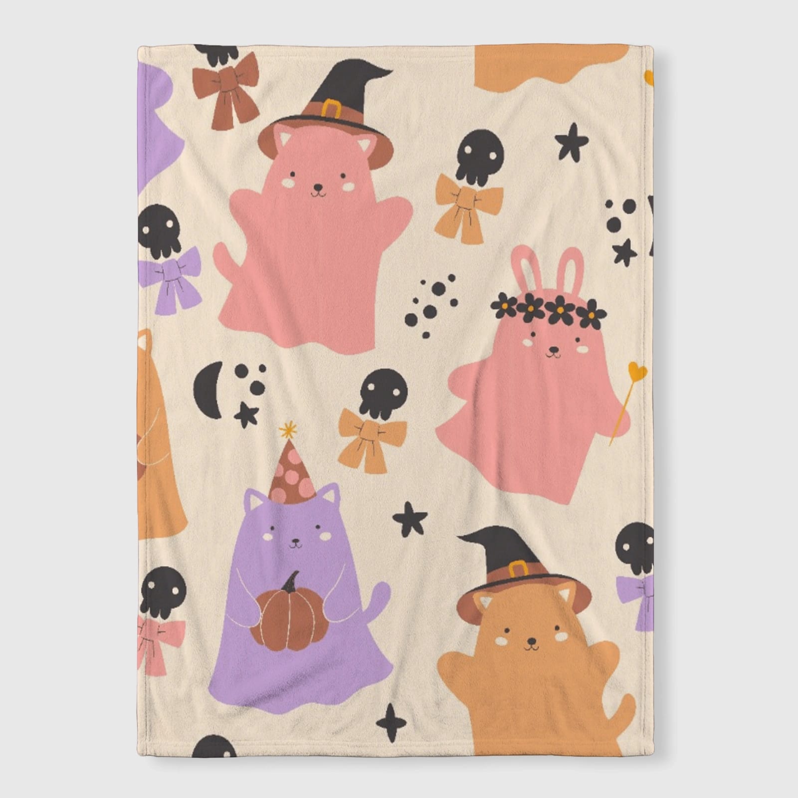 Cute Halloween Ghost Cat Fleece Blanket for Pet Lovers Gift