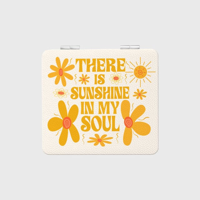 Retro Sunshine Quote Floral Compact Mirror for Women Daily Gift