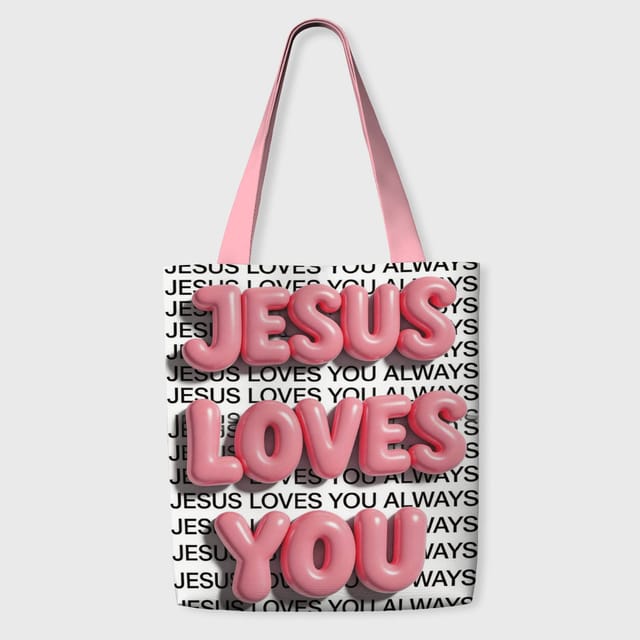 Pink Jesus Loves You Tote Bag for Christian Daily Use