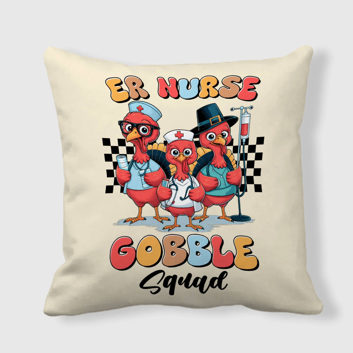 Funny ER Nurse Turkey Pillow for Thanksgiving Nurse Gift
