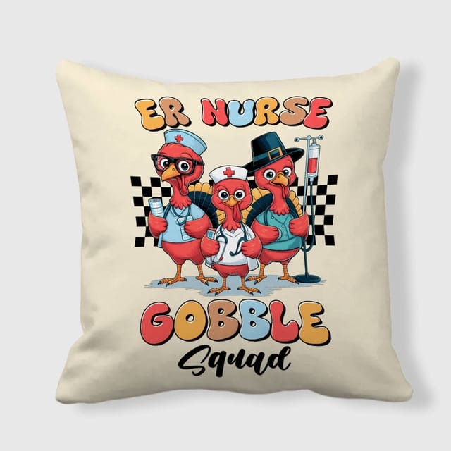 Funny ER Nurse Turkey Pillow for Thanksgiving Nurse Gift