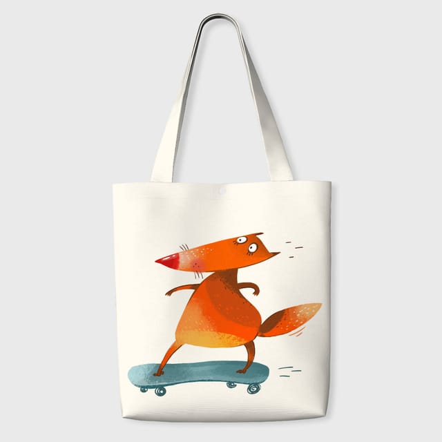 Funny Skateboarding Fox Tote Bag for Animal Lovers Daily Use