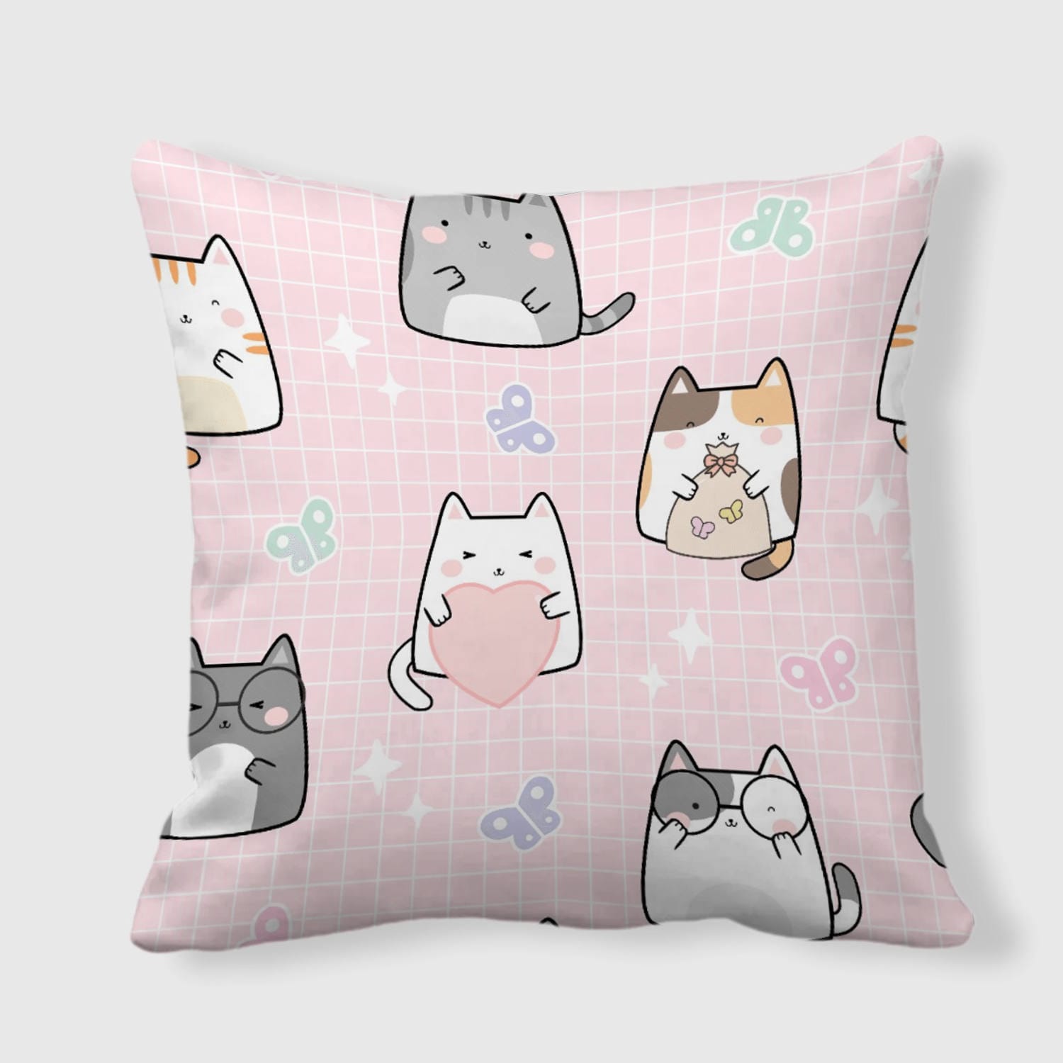 Kawaii Cat Square Throw Pillow for Cat Lovers Home & Gifting