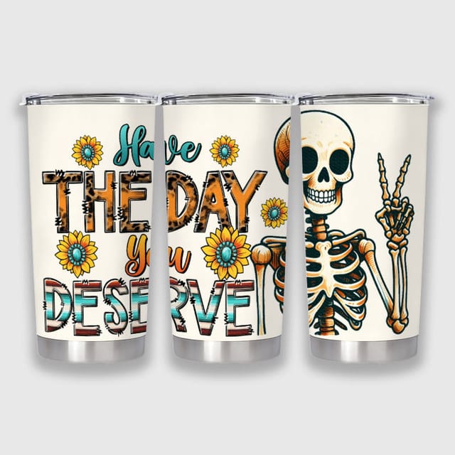 Sunflower Skeleton 20oz Insulated Tumbler for Friend Gift